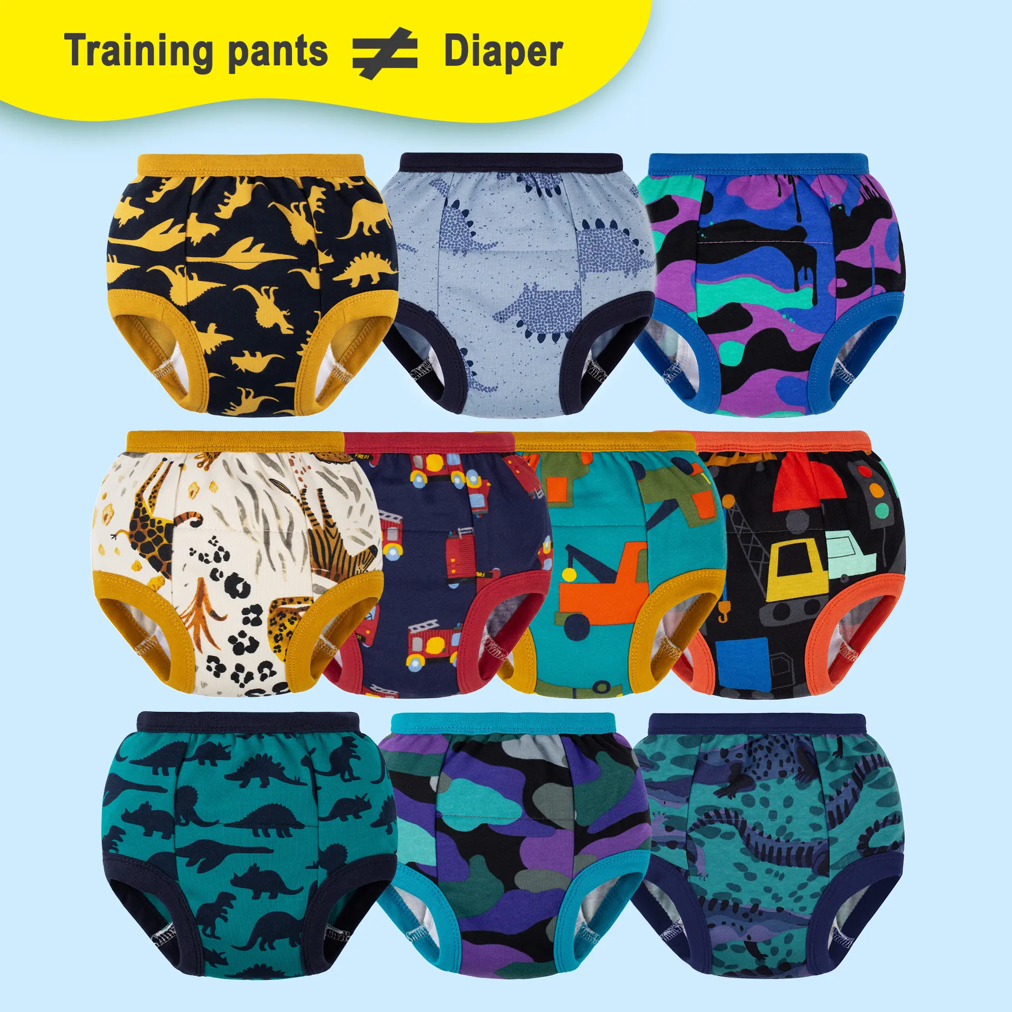 big elephant training pants, 10-Pack Training Pants for Toddlers, NOT Diapers, 100% Cotton Reusable Training Underwear for Boys & Girls, Elastic Waist, Limited Absorbency for Minor Spills, Daytime Use Only,sohochic