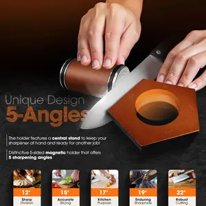 Rolling Knife Sharpener, 5 Magnetic Angle Base 12/15/18/20/22°, Roller Knife Sharpening System for Pocket Knife, Kitchen Knives, Chef Knife Set