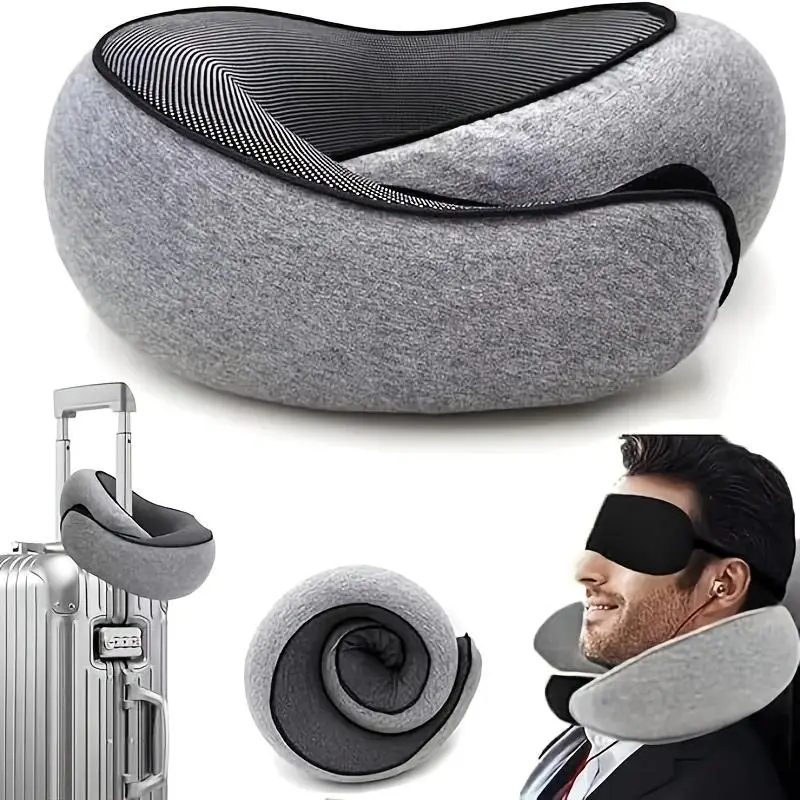 Snail Design Travel Neck Pillow, 1 Count Memory Foam Neck Pillow with Storage Bag, Breathable Polyester Pillow, Hand Washable Pillow for Long Flights