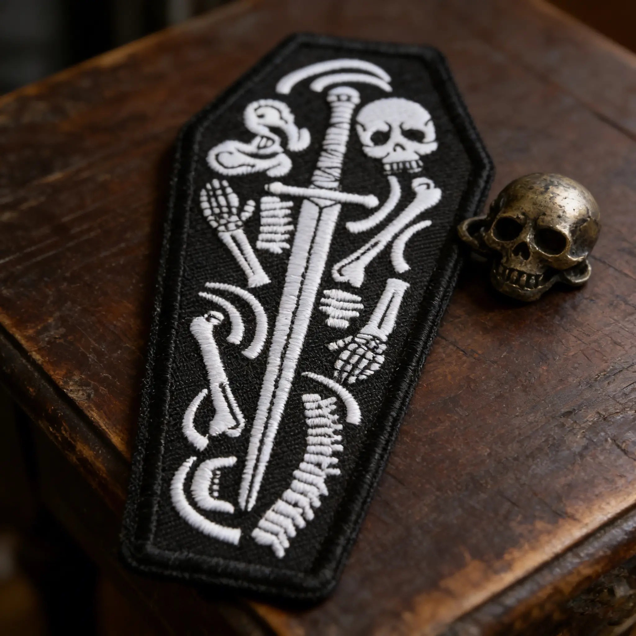 Skull Coffin Goth Embroidered Patch, Back Adhesive Iron-On, Suitable for Clothes Jackets Hats Accessories, Decorative Fabric Applique, Embroidery Patches