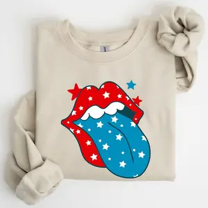 Retro Party In The USA, Tongue, 4th of July Sweatshirt, Women's Crew Neck, Crewneck