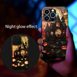 Phone Case for iPhone 16 Pro Max, Glow in The Dark, Incoming Call LED Flash Protective Case with Halloween Stained Glass Castle Pumpkin Lantern, Double Layer Phone Cover(PC+TPU+Tempered Glass), Designed for iPhone 16, 15, 14, 13, 12 Pro Max & Plus Models