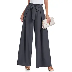 Wide Leg Pants for Women High Waisted Palazzo Pants Work Casual Flowy Tie Knot Trousers with Pockets