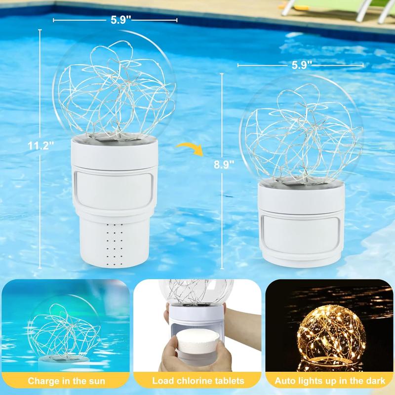 Pool chlorine floater with solar ball light floating chlorine dispenser for 3 chlorine tablets chlorine tablet floater chemical dispenser easy opening bromine tablet holder for pool spa