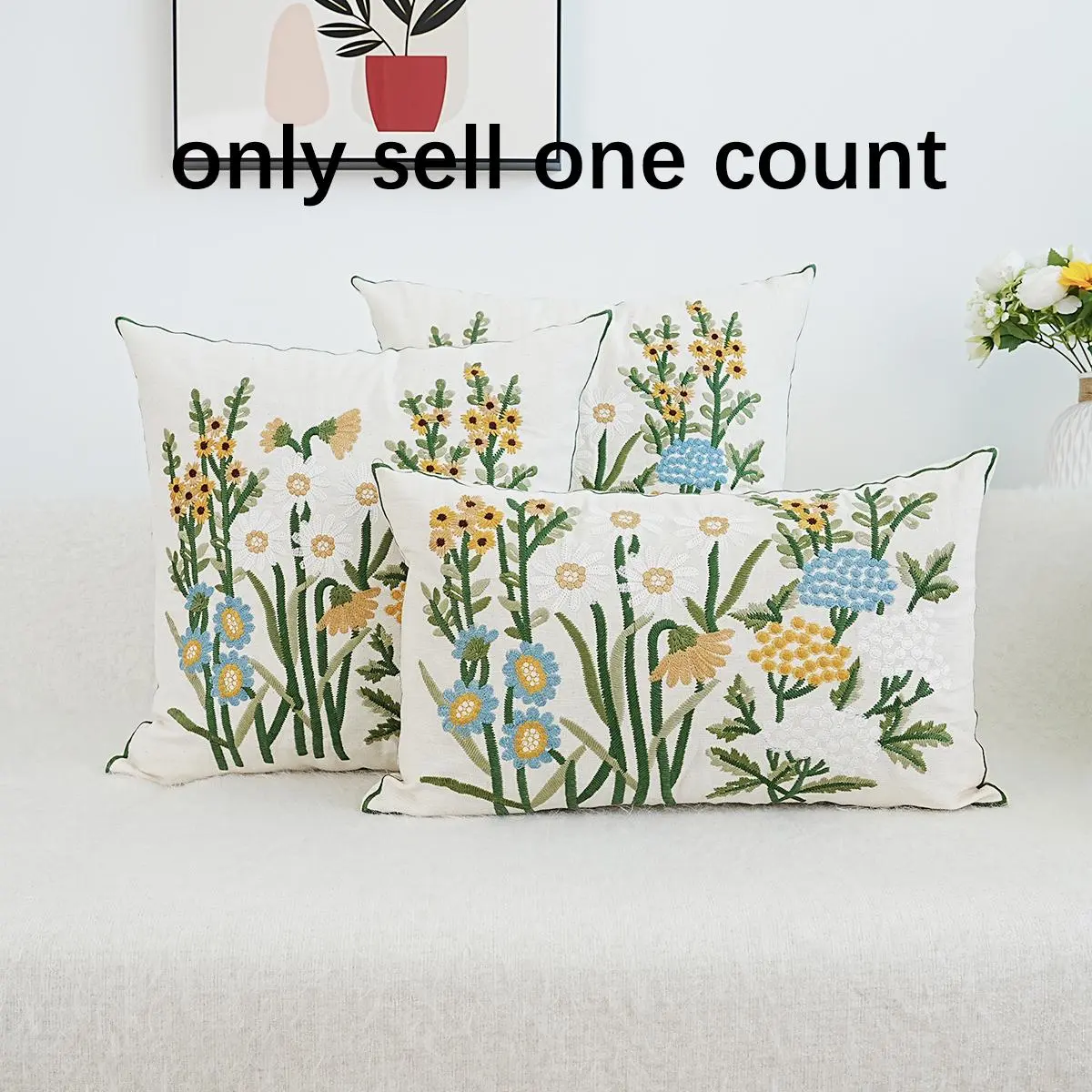 Floral Embroidery Cushion Cover, 1 Count Exquisite Throw Pillow Cover without Filler, Household Decoration Supplies for Home Living Room Bedroom