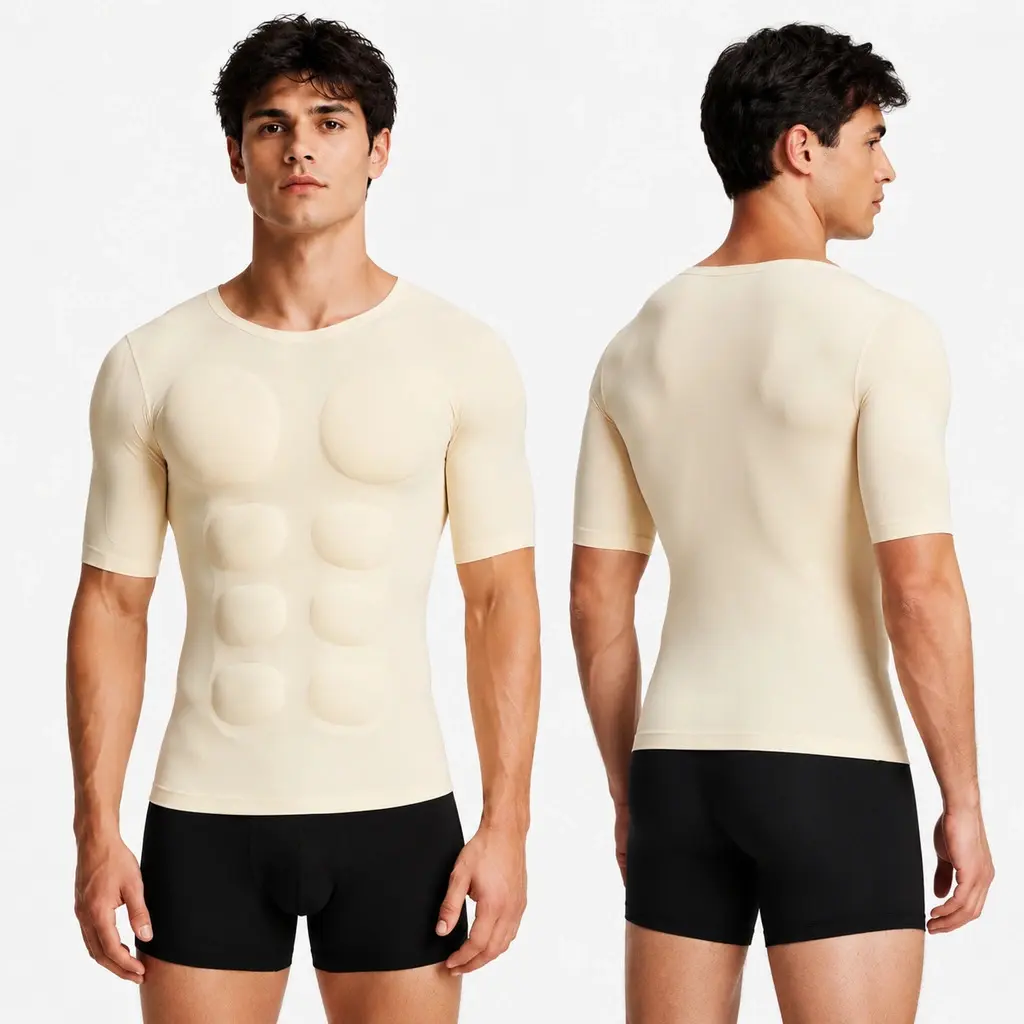 Men’s Short-Sleeve Seamless Fit Muscle-Enhancing T-Shirt with Removable Pads, Light Compression, Muscle Effect, Standard Sizes, Suitable for Everyday Wear & Special Occasions, Father’s Day Gift, Shortsleeve, Menswear