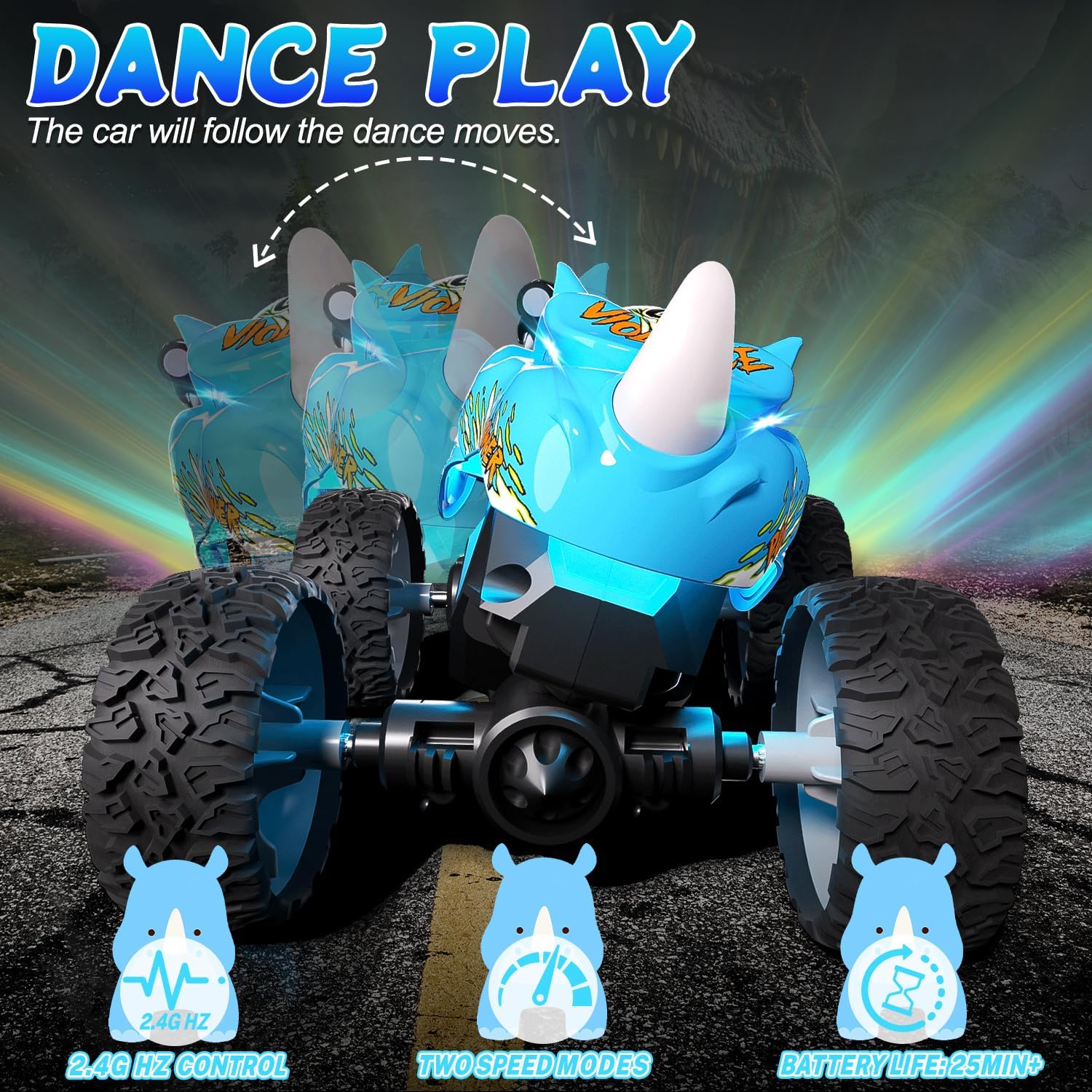 1:64 Monster Trucks Toys 2.4GHz Mini Remote Control Car for Boys 4-7 360° Spin Walk Upright Little Truck Metal Shell RGB Light Christmas Birthday Gifts