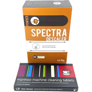 Cino Cleano Espresso Machine Cleaning and Descaling Bundle of 8 Tablets and Box of 4 Spectra Sachets for all Breville Machines