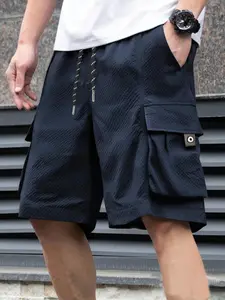 Men's Solid Color Zipper Pocket Cargo Shorts, Drawstrings Shorts, Regular Fit Casual Fashion Shorts for Daily Wear, Men's Bottoms for Summer