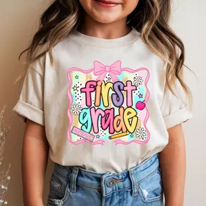 First Grade Shirt,First Grader Girls Coquette Bow Shirt,Back to School Teacher Gifts, First Day of First Grade Preppy Girls Shirt,School tee