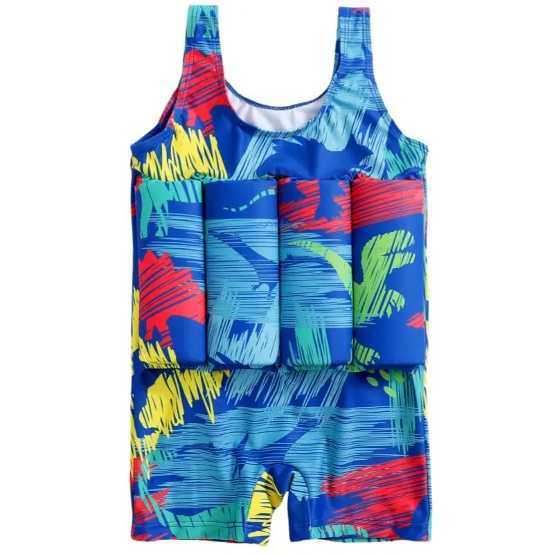 Children's Polyester-Elastane Buoyancy Vest Swimsuit - Adjustable Buoyancy, High-Stretch Fit, Random Print, Machine Washable for Water Sports, Summer Beach Use
