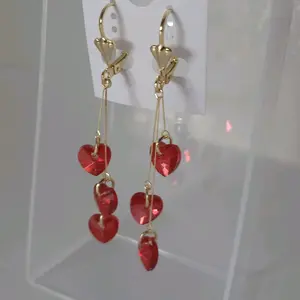 Red Heart Lever Back Dangle gold plated earrings- Elegant Design with Heart Shape and Lightweight Finish