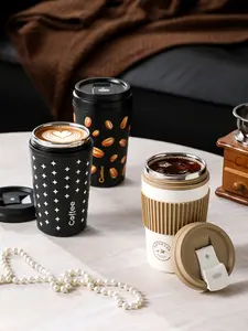 17OZ Travel Coffee Mug Insulated Coffee Cup with Spill Leak Proof Lid, Portable Stainless Steel Tumbler Reusable Hot and Cold Water Mug for Car, Daily, Camping-Black Drinkware Flasks Lightweight Bottles