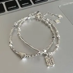Women's Elegant Broken Silver Love Square Tag Bangle, New Light Luxury Delicate Costume Jewelry, Ideal Female Birthday Gift Ideas Pretty Bracelet Exquisite Bracelet