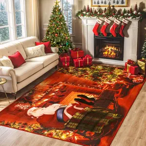 Christmas Santa & Fireplace Tree Area Rug , Washable Non-Slip Indoor Carpet | 2x3ft,4x6ft | Bedroom, Living Room & Laundry Room | Holiday Home Decor