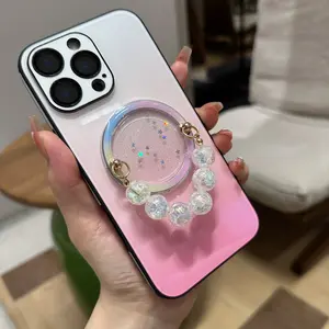 Circular beaded phone stand desktop folding portable orchid phone ring chain-HN1230-2