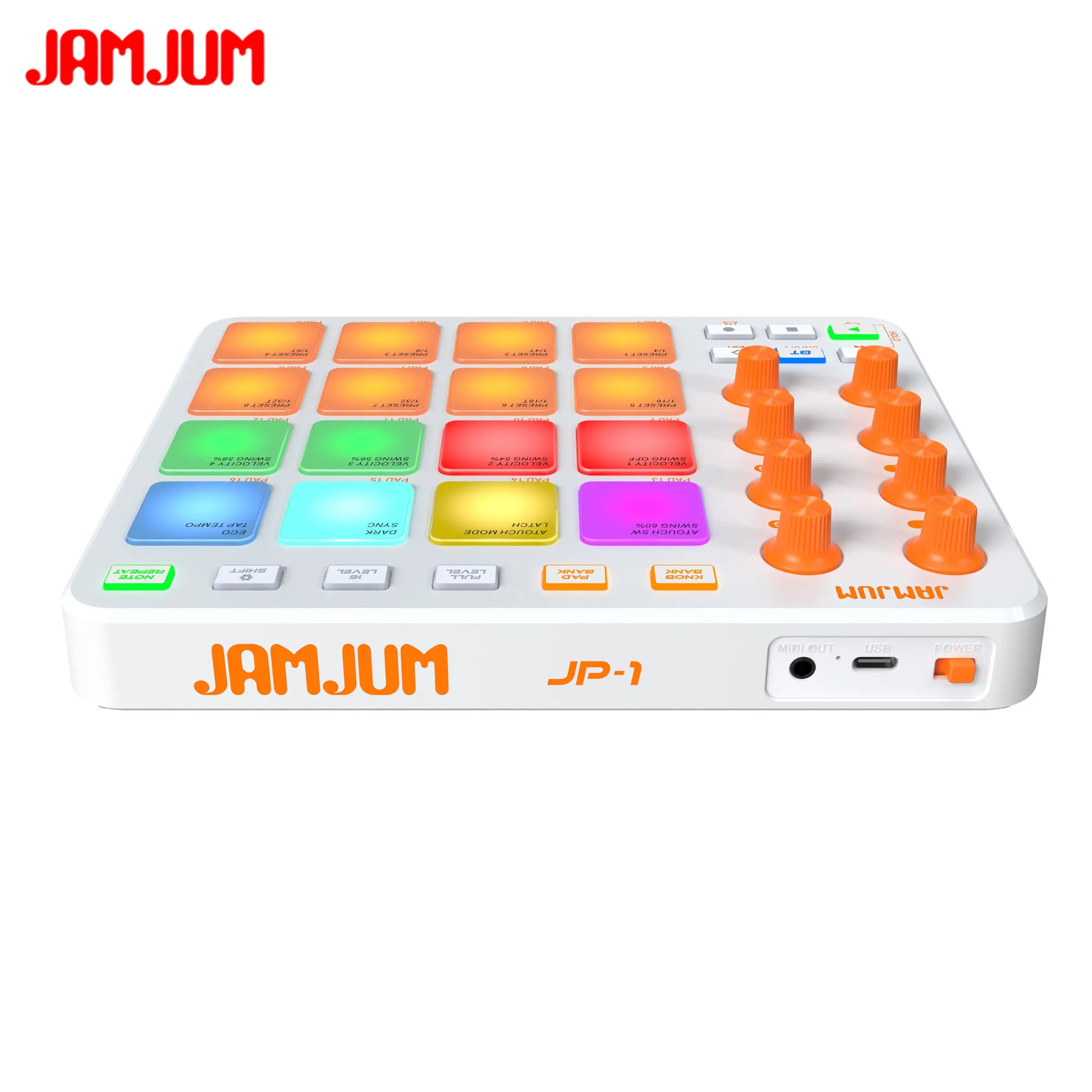 JAMJUM  Wireless Midi Drum Practice Pad, 16 RGB Backlit APP Compatible, PC/mobile Friendly, Ideal for Music Creation