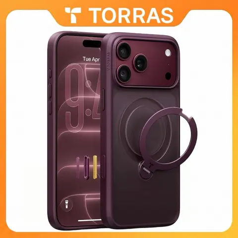 TORRAS Q3 Spin Polycarbonate Phone Case for iPhone 18/17 Pro Max, 360-Degree 18n Strong Hold Adjustable Stand, 90° Upright Tripod-Like, Landscape Ready, Heavy Duty Protection, Wireless Charging Compatible, Translucent Cosmic Orange Hard PC Accessory