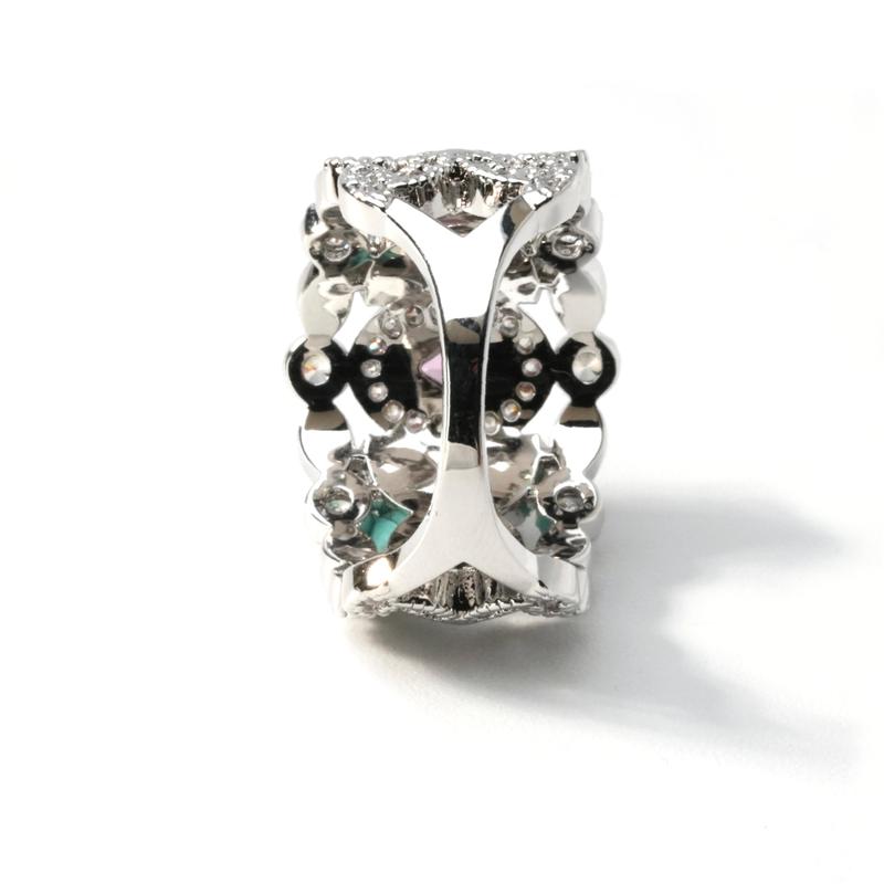 【Lab-Created】AMORETTO| Hearts & Arrows 10/10Aria Lace Ring - Fancy Pink High Carbon Diamond Band with Floral Filigree & Lab-Created Moissanite Stud Earring S925 Sterling Silver Moissanite Jewelry Perfect Birthday Mother’s Day Gift for Men Women