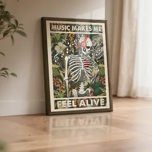 Wooden Acrylic Framed Canvas Painting, Retro Style, Skull Painting Poster, Skeleton Design, Wall Art Decor Living Room Bedroom Office, Home Decoration, Perfect Gift