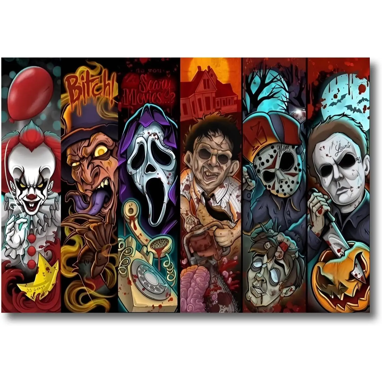 Horror Stamped Cross Stitch Kits for Adults - Halloween Embroidery Kits for Beginners Adults,11 CT Patterns Dimensions Counted Cross Stitch Kits for Adults Arts Craft 12x16 inch