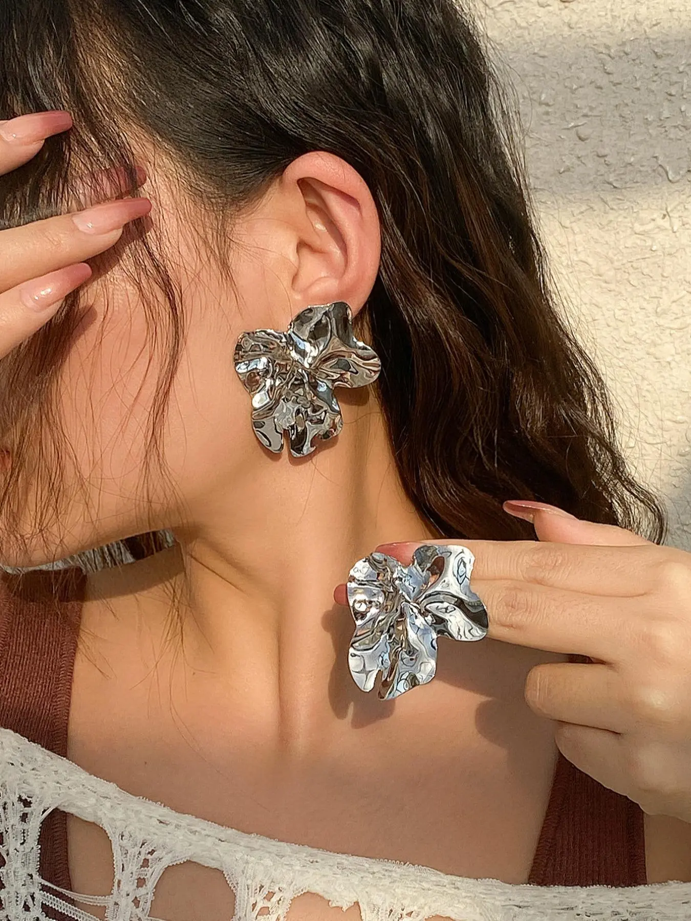 Fashionable Punk Style Irregular Stud Earrings, 1 Pair Texture Metal Design Stud Earrings for Women for Party, Daily Clothing Decor, Trendy All-match Jewelry for Birthday Gift, Statement Earrings, Ear Studs