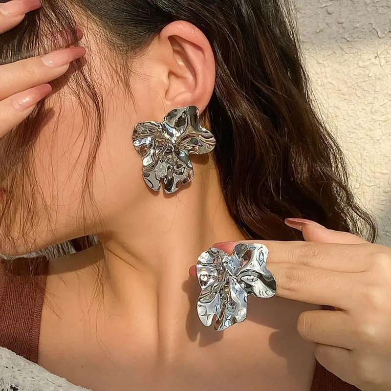 Fashionable Punk Style Irregular Stud Earrings, 1 Pair Texture Metal Design Stud Earrings for Women for Party, Daily Clothing Decor, Trendy All-match Jewelry for Birthday Gift, Statement Earrings, Ear Studs