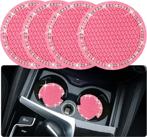 4 count Bling Coaster, 2.75 Inch Auto  Cup Holder Insert Coasters  Anti-Slip  Rhinestone Drink Mat, Universal  Interior Accessories for Women Girls ()