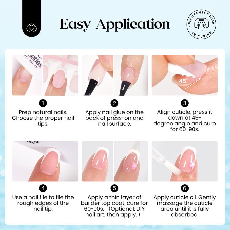 Beetles X Press Plus Nail Tips Kit - Toe Nail Finge Nail French Tip Pink Brown Short Square Almond Shape Natural Acrylic Nail Tips for Effortless Beauty & DIY Manicures - Frenchtipnails Fall Nail Halloween Nail Black Friday Winter Nail Christmas Gift