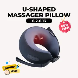 CINCOM U-Shaped Neck Massager Pillow (Midnight Blue) - Neck Shoulder Relaxer, Cervical Support, 360° Memory Foam, Soothing Heat, Kneading, Cordless Rechargeable Portable Battery-Operated Multi-Mode Massage Device, Selfcare Gift for Mothers Day, Battery-Op