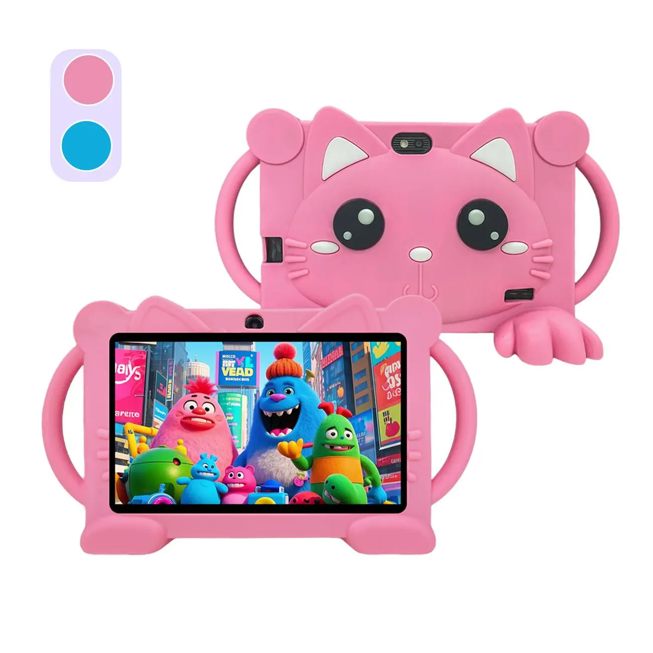 7 Inch Touchscreen Android Tablet, Cute Cartoon Cat Design Tablet with Parental Control, Learning & Educational Tablet for Kids, Birthday Gift for Boys & Girls