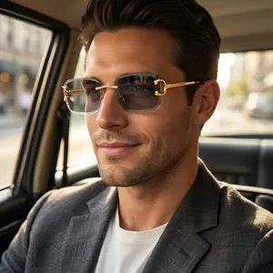 Unisex Fashionable Glasses, Men's-Women's Rimless Square Sunglasses with Premium Metal Construction