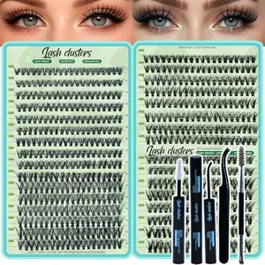 Wispy Lash Clusters Kit 640pcs Eyelash Cluster Extensions 30D+40D Curl Individual False Eyelashes Natural Fluffy Mink Lash Clusters Extension Kit (9-16mm with Lash Bond&Seal,Brush,Tweezers)