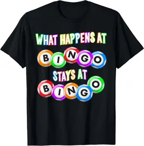 100% Cotton Funny Bingo King - What Happens At Bingo TShirt T-Shirt
