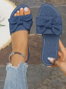 High-Quality Denim Blue Butterfly Women's Large Size Sandals, Breathable Comfort, Fashion Versatile, Perfect for Summer Daily