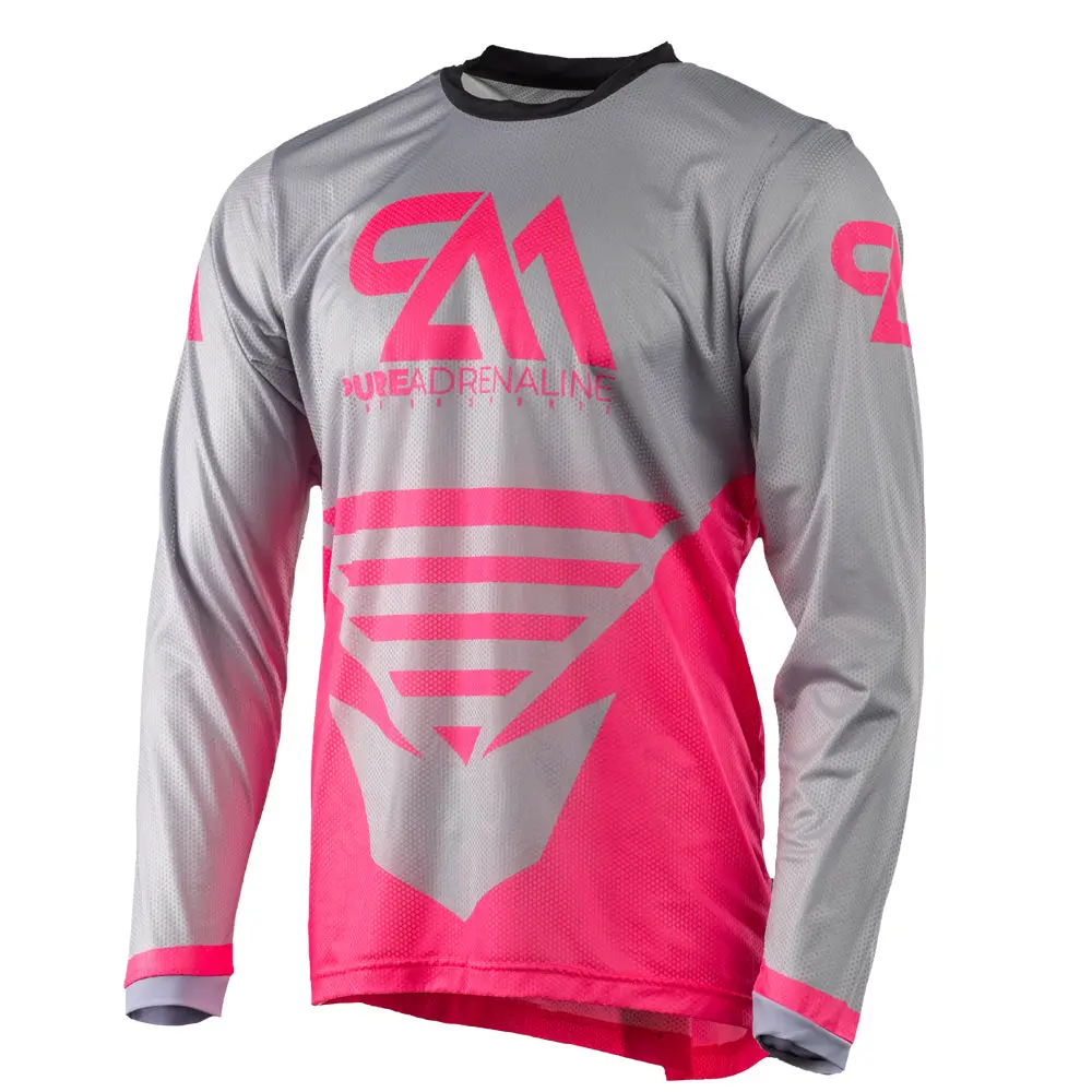Thrill 2.0 Series Men's MX Jersey, Lightweight Vented Polyester Athletic Top in Light Gray and Pink, Moisture-Wicking for Motocross Racing, Athletic Active Tops, Casual Sports Jersey, Sporty Sports Top