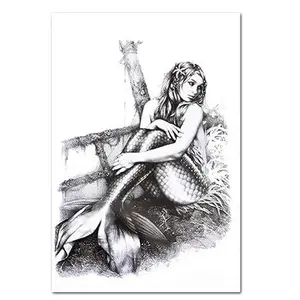 Angel Mermaid Temporary Tattoos for Women Girls, 6-Pack Large Sketch Fake Tattoo Stickers, Long-lasting Realistic Tattoos for Body Arm Back Leg