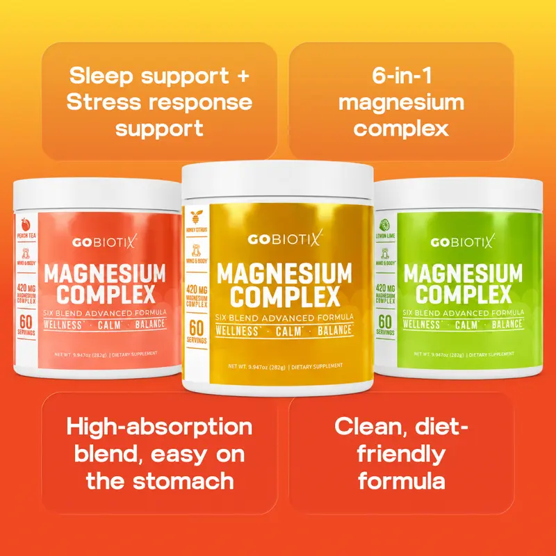 GoBiotix Magnesium Complex Powder – Glycinate, Citrate, Malate, Glutamine Chelate – Stress Relief, Sleep Support & Muscle Recovery – 60 Servings, Sugar-Free, Non-GMO