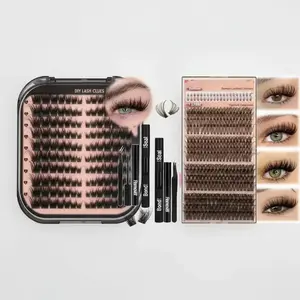 Individual False Eyelashes Kit, 2 Sets Black & Brown Lash with Glue, Tweezers, Remover, Brush for Natural Curling Eye Enhancement, Eyelash Extensions Kit
