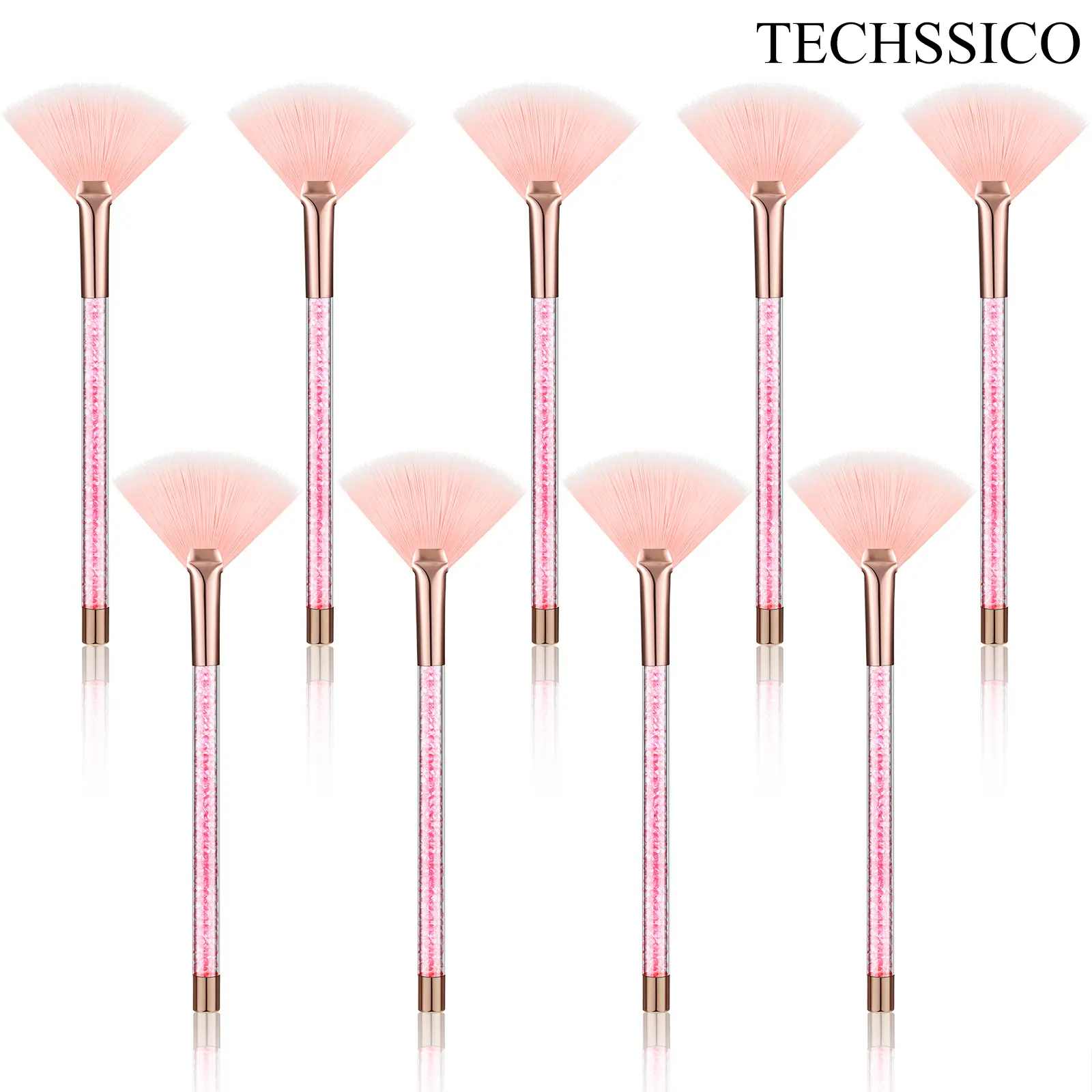 TECHSSICO 9 Pieces Facial Fan Mask Brushes, Soft Facial Applicator Brushes Tools for Peel Glycolic Makeup for Mud Cream(Pink)