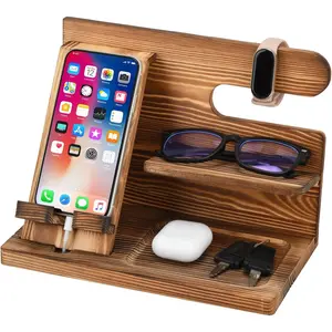 Wood Phone Docking Station,Bedside Table Organizer,Nightstand Organizer,Charging Station Organizer,Birthday Gifts for Men (Wood)