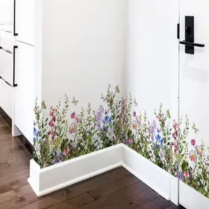 Big  Grass Wall Corner Stickers  with Butterflies Base Board Skirting Line Wall  for Bedroom Living Room Staircase Kitchen