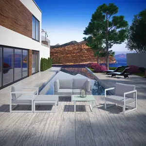 Modway Fortuna 6 Piece Outdoor Patio Sectional Sofa Set in White Gray