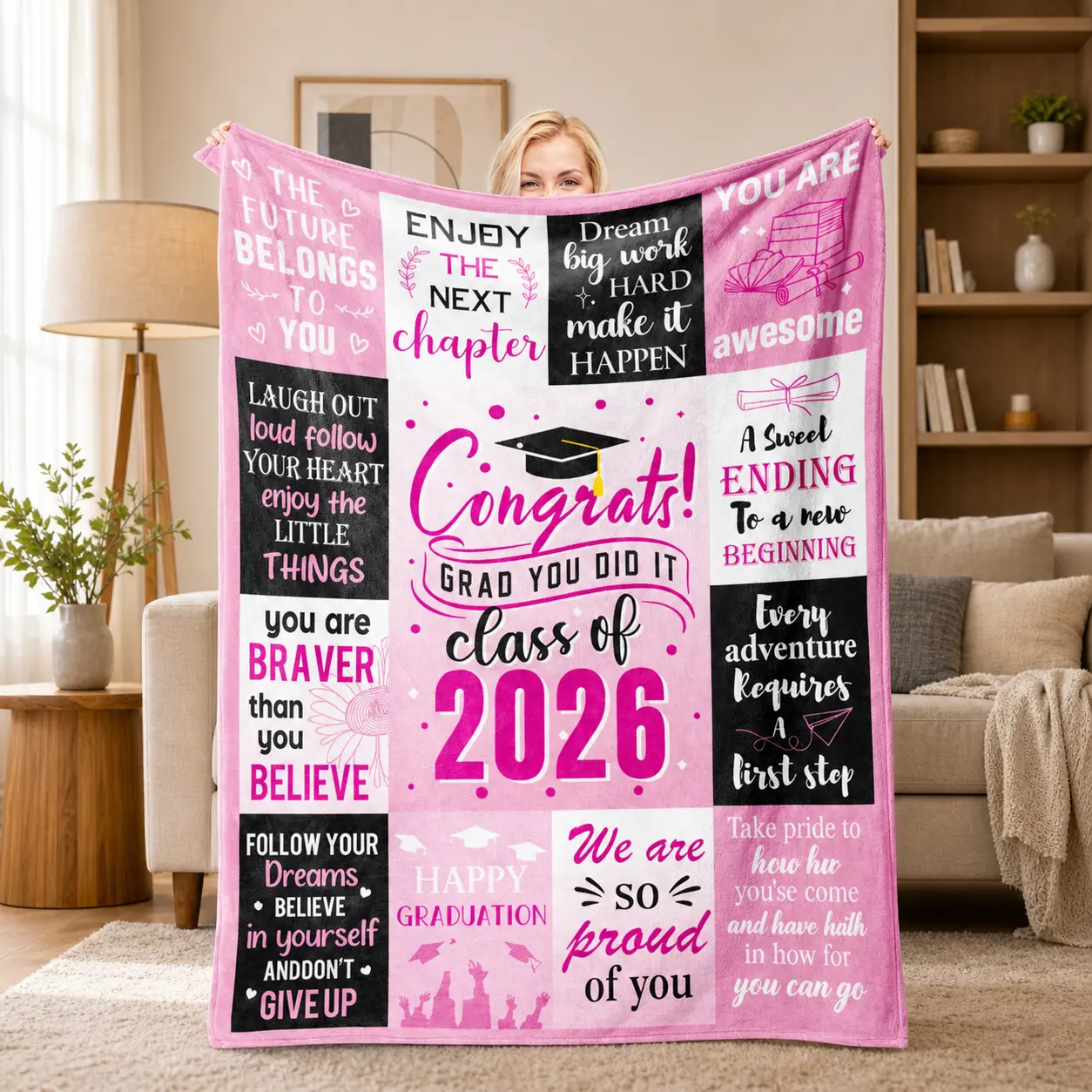 Graduation Throw Blanket Suitable for Soft Cozy Bedspread with Graduation & Diploma Print - Thick Warm Flannel Bedspread for Couch, Bed, Camping - Machine Washable Gift for Graduates, Dorm Room Decor, Picnic Use (-)