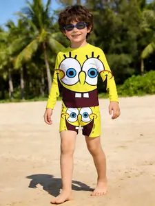 Viral Kids SpongeBob Swimsuit | UPF 50+ Rash Guard Set | Cute Cartoon Gift for Boys