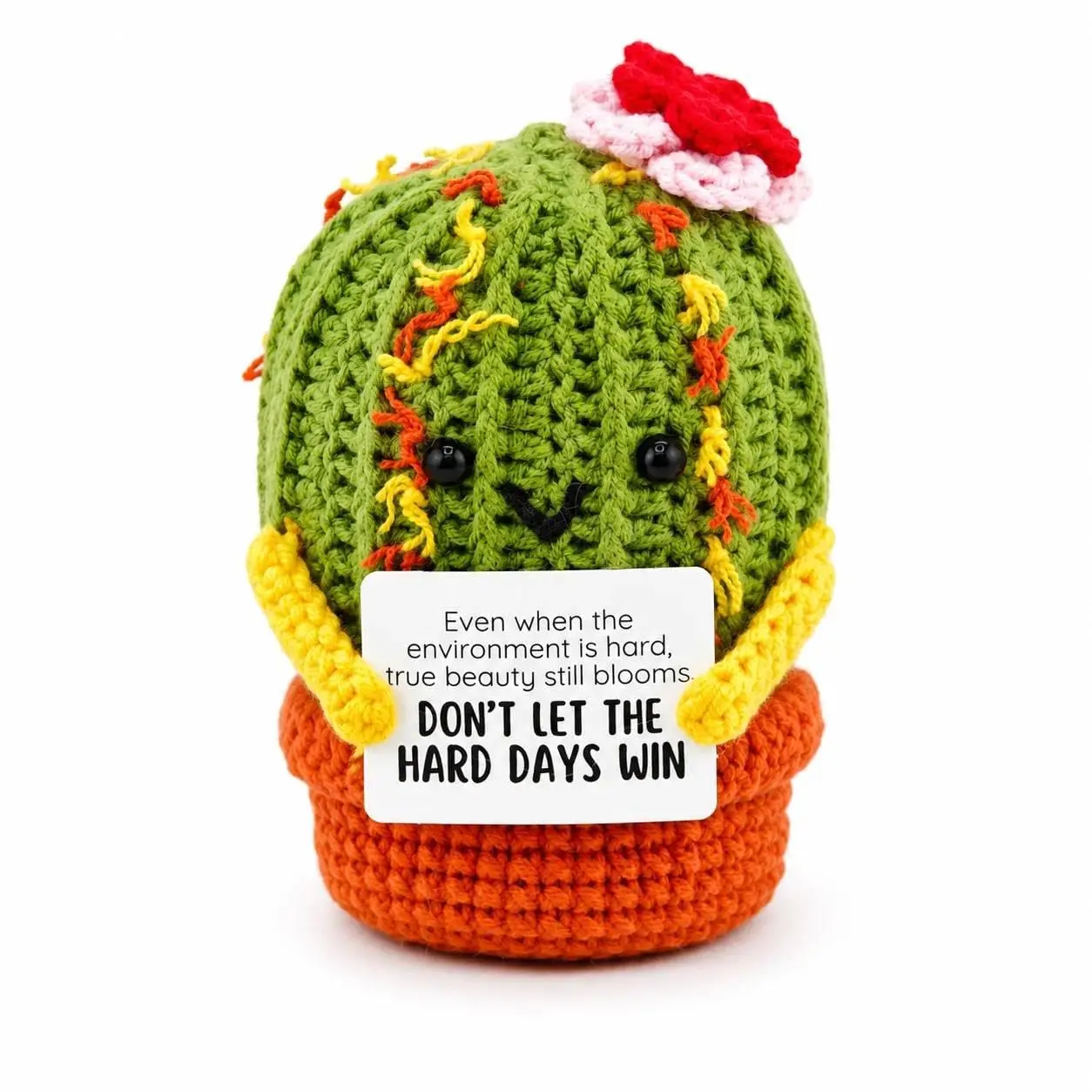 Emotional Support Crochet Cactus Desk Decor With Don't Let the Hard Days Win Motivational Sign, 3.94 Inch Cute Handmade-Style Cactus Plush in Pot, Encouragement Gift for Friends Coworkers Students animal