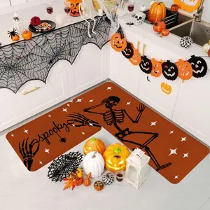 2/3pcs Halloween Kitchen Floor Mat Carpet, Skeleton, Spider, Happy Halloween Kitchen Anti slip Soft Floor Mat, Suitable for Kitchen, Entrance Door, Laundry Room, Bathroom, Living Room, Room Halloween Decoration Floor Mat, Home Decorative Rug