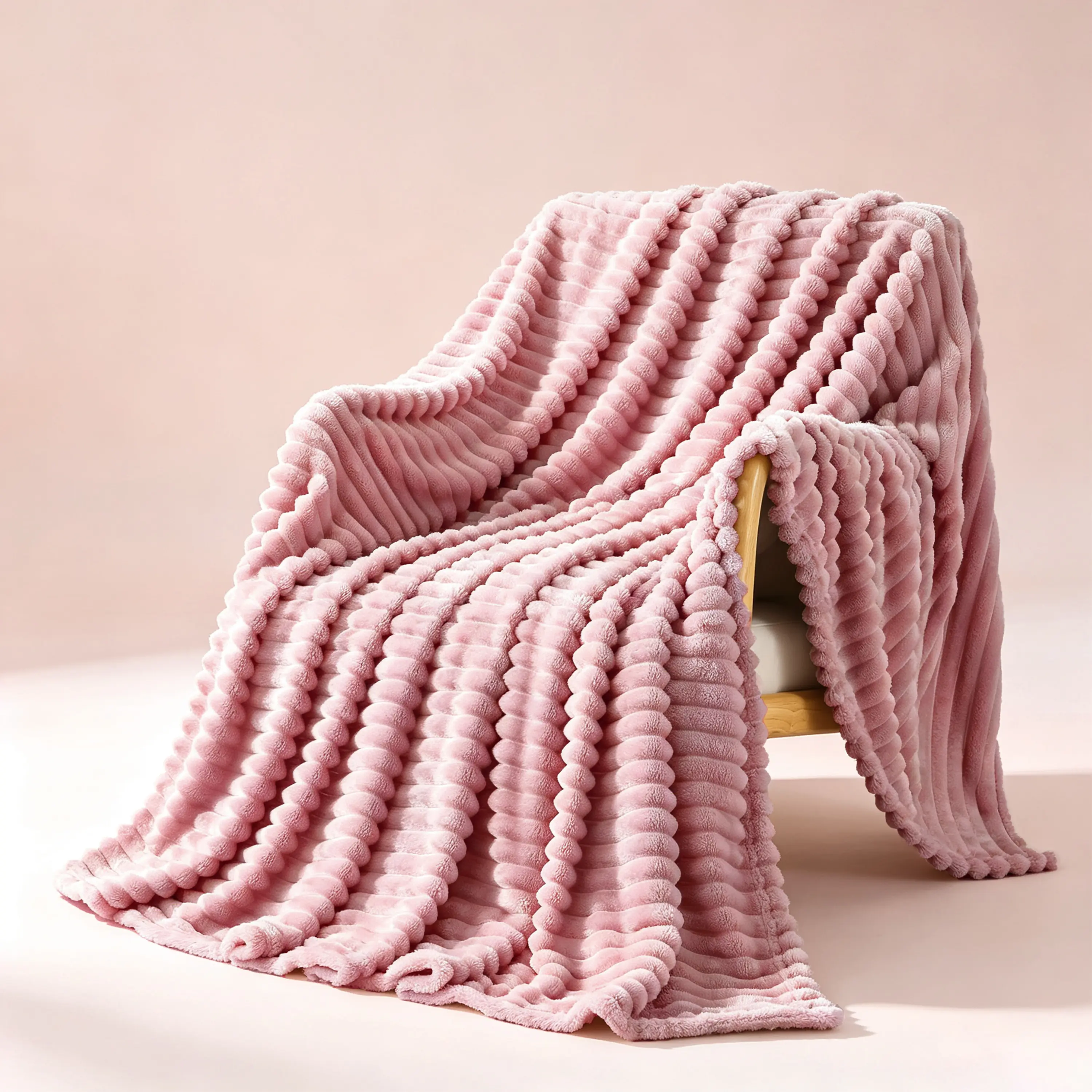 【Super Category】ROSEKIND Striped Blanket - Ultra Soft Flannel Throw for Soft Girl Bedroom - Warm Sensorial Immersion Blanket for All-Season Home Decor - High-Texture Cozy Nap Blanket for Couch & Travel , Ideal for Bed,Couch, ,Home Bedroom Decor,
