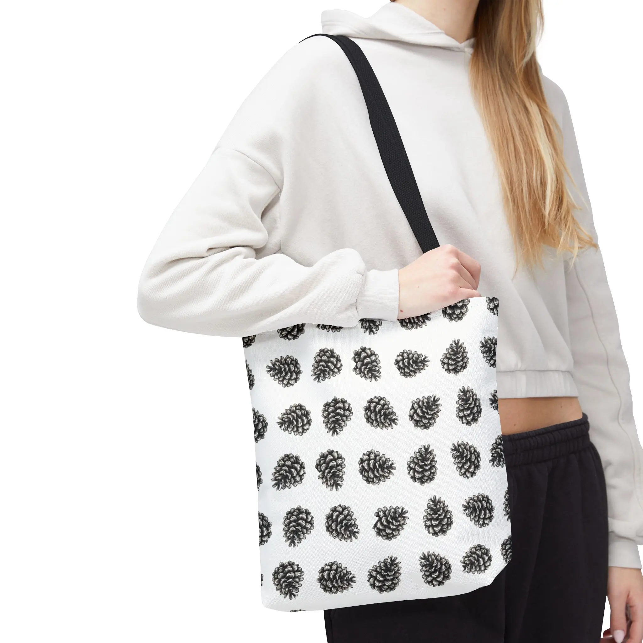 DeRidder Decor Pinecone Tote Bag Nature Print Shoulder Bag Everyday Shopping Eco-Friendly Gift for Nature Lovers Christmas Market Bag Unique Two Tone