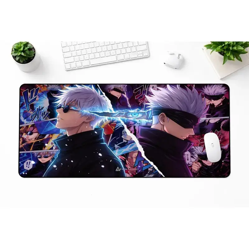 Gojo Satoru Anime Desk Mat, Jujutsu Kaisen Character Art Extended Mouse Pad, Clean Desk Decor for Gaming Workspaces